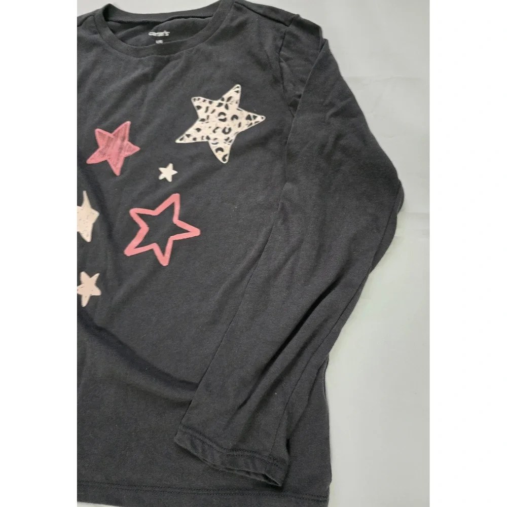 Carters Girls Large Gray Long Sleeve Star Graphic Tee Shirt Leopard Print L/G